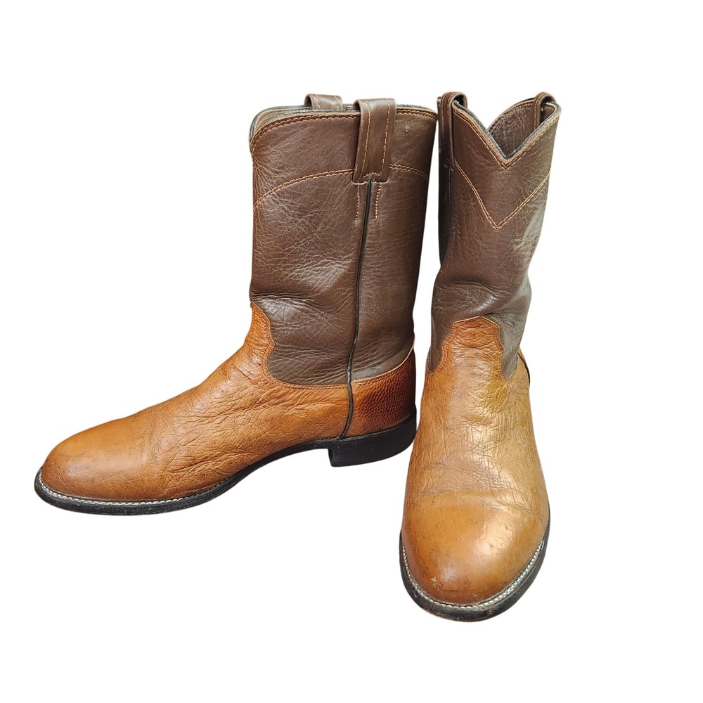 Larry Mahan Mens 10 D Brown Ostrich Leather Western Cowboy Boots M22451 USA Made